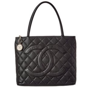 Chanel Black Quilted Caviar Leather Medallion Tote (Authentic Pre-Loved)